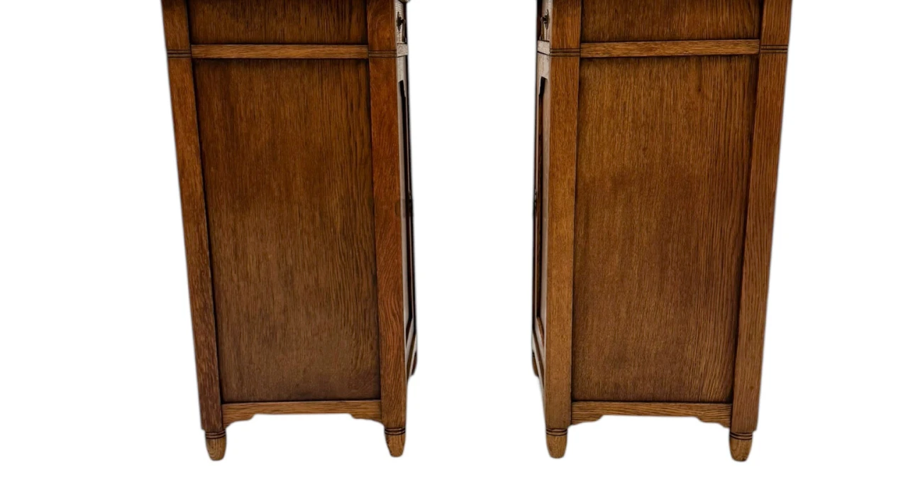 Two Arts & Crafts Art Nouveau Oak Nightstands or Bedside Tables, 1900s
